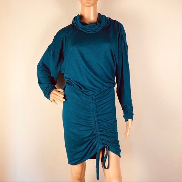 NEW FREE PEOPLE DARK TEAL COWL NECK MINI DRESS - Picture 2 of 9